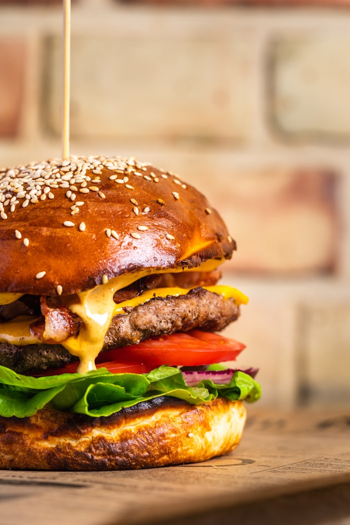 Towering stacked burger