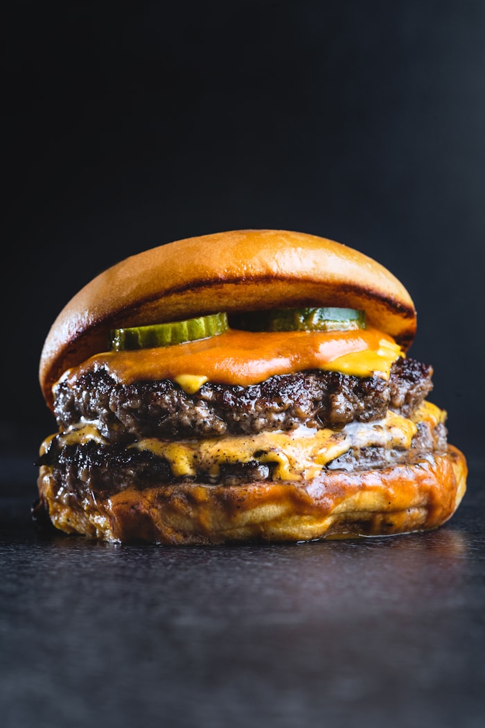Triple-stacked cheeseburger